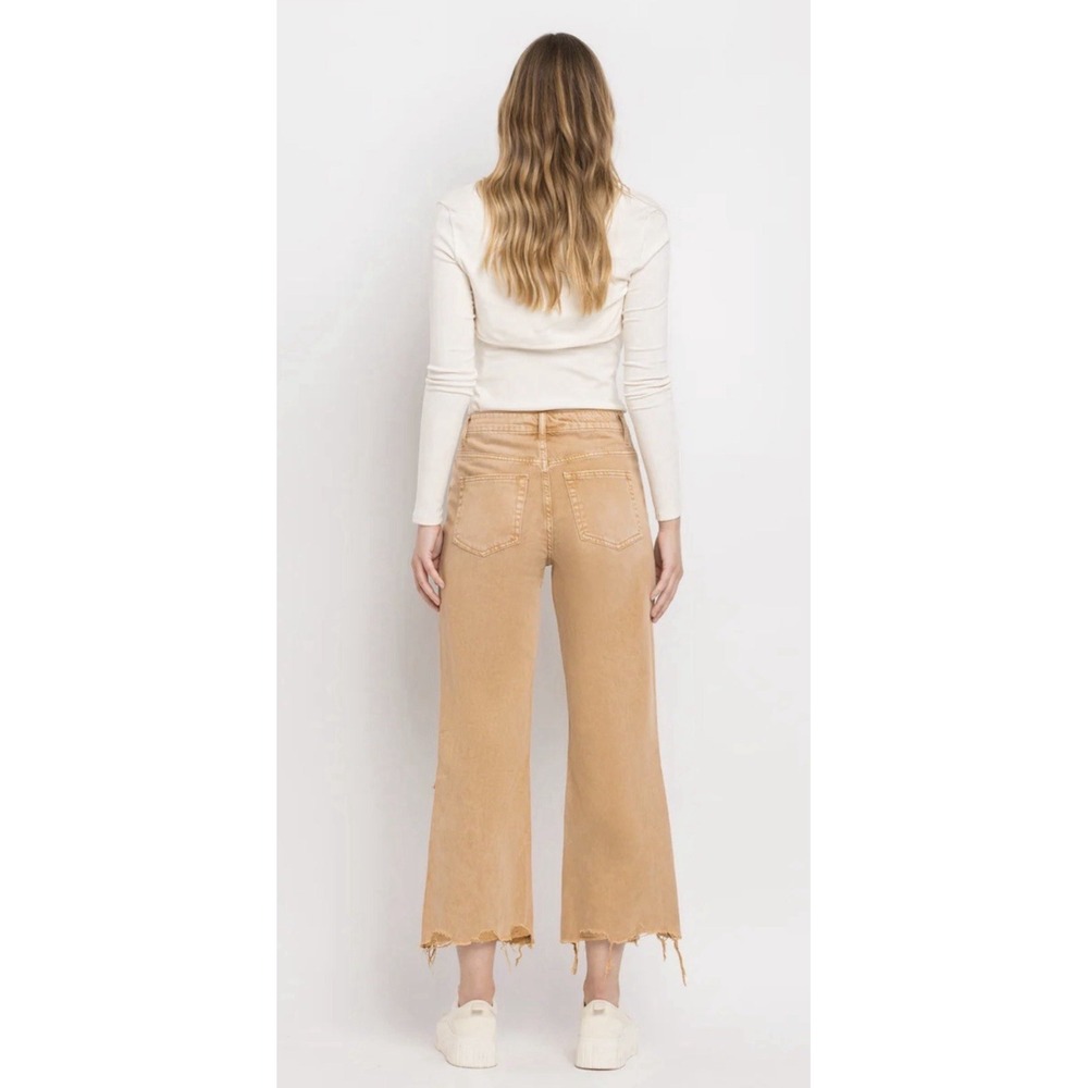 VERVET Kiss Of California Jeans Womens 24 Tan 90s Crop Flare Distressed - Picture 2 of 8